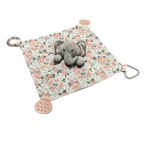 MODERN BABY Plush Elephant Lovey Security Blanket Teethers Rattle Floral Pink